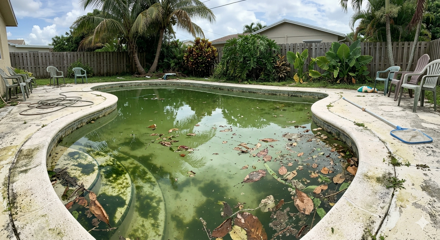 Green pool before treatment